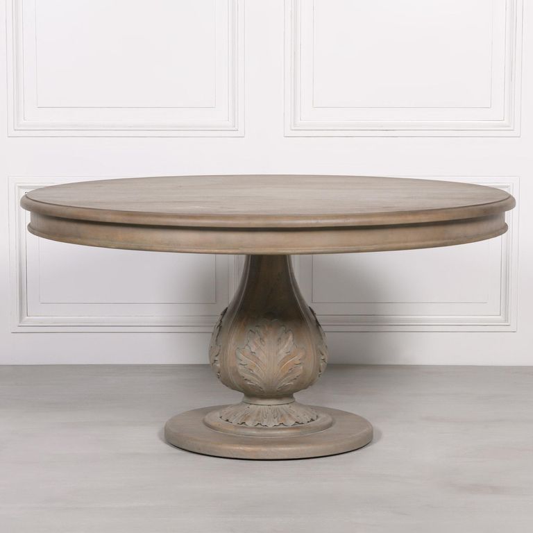 Rustic Washed Wood Pedestal Dining Table - Round - 6 Seater - 150cm