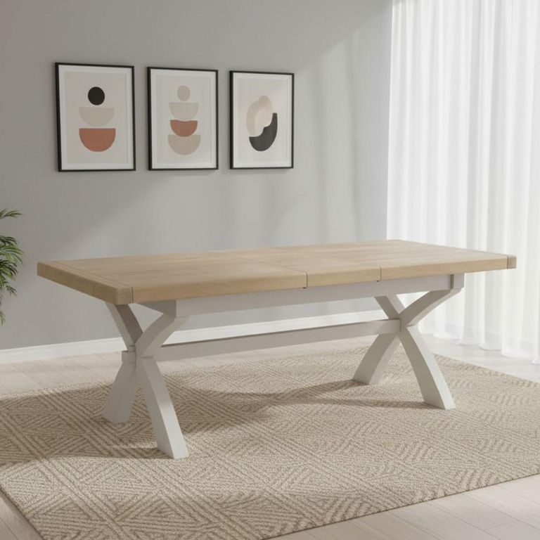 Salcombe Extending Dining Table with Cross Leg - Grey Oak - 8-10 Seater - 200cm-245cm