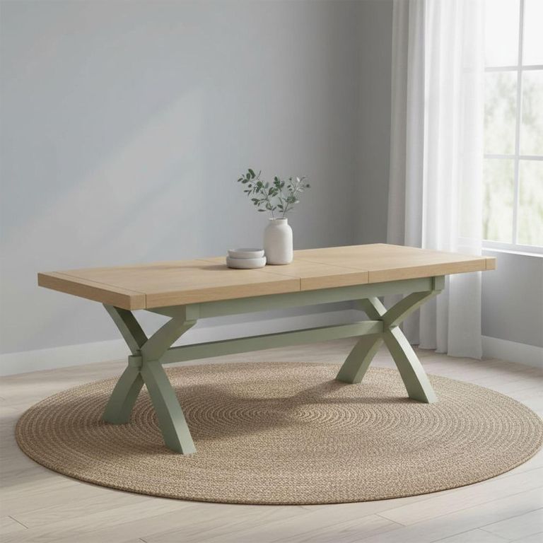 Salcombe Extending Dining Table with Cross Leg - Sage Oak - 8-10 Seater - 200cm-245cm