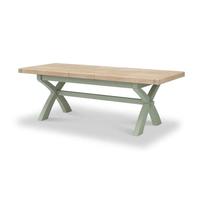 Salcombe Extending Dining Table with Cross Leg - Sage Oak - 8-10 Seater - 200cm-245cm