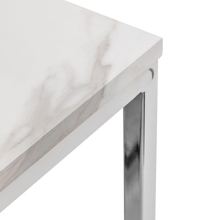 Scala Dining Table - 4 Seater - White Marble Effect and Chrome
