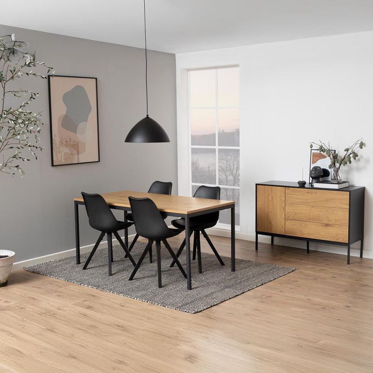 Seaford Dining Table - 6 Seater - Round - 160cm - Oak and Black Metal