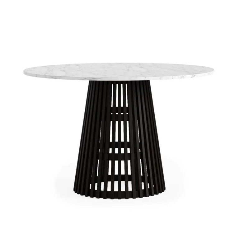 Soho Black Round Dining Table - Slatted Base - 4 Seater - 120cm - White Marble Top