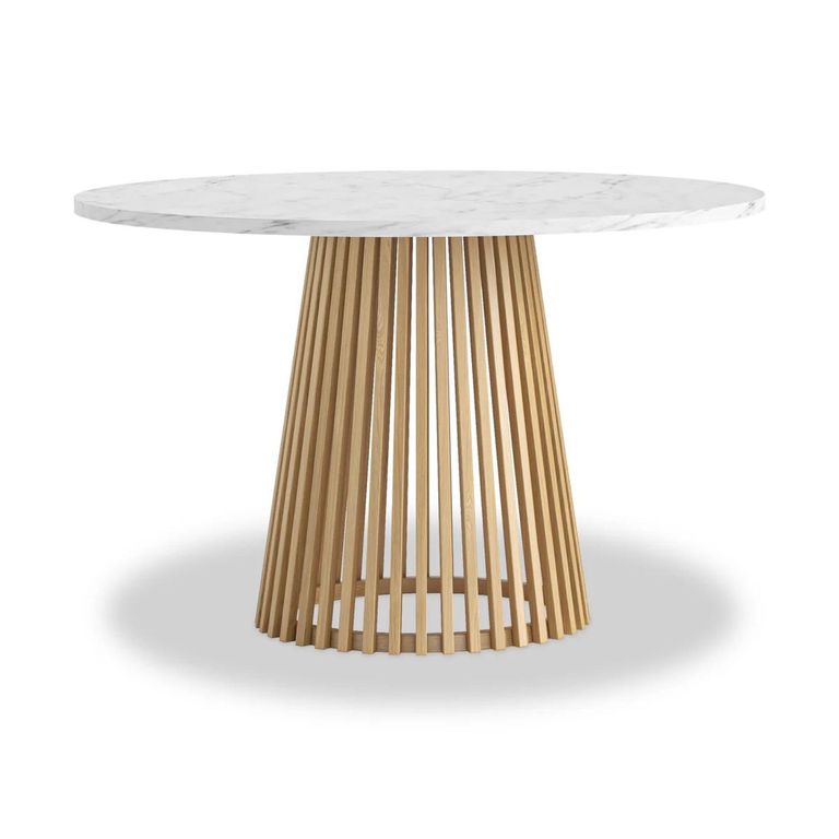 Soho Oak Dining Table - Round - Slatted Base - 4 Seater - 120cm - White Marble Top