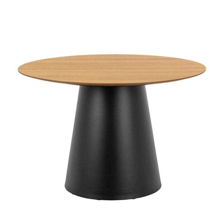 Soli Round Dining Table - 4 Seater - Pedestal - 120cm - Oak and Black Metal