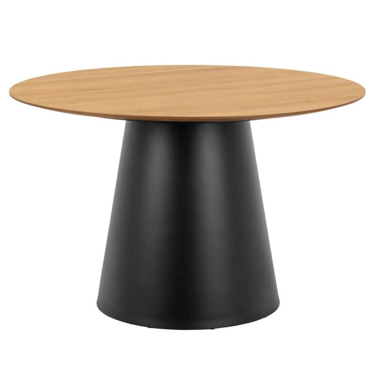 Soli Round Dining Table - 4 Seater - Pedestal - 120cm - Oak and Black Metal