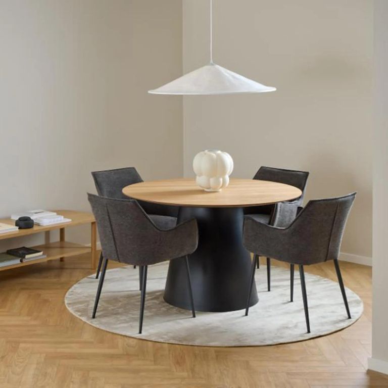 Soli Round Dining Table - 4 Seater - Pedestal - 120cm - Oak and Black Metal