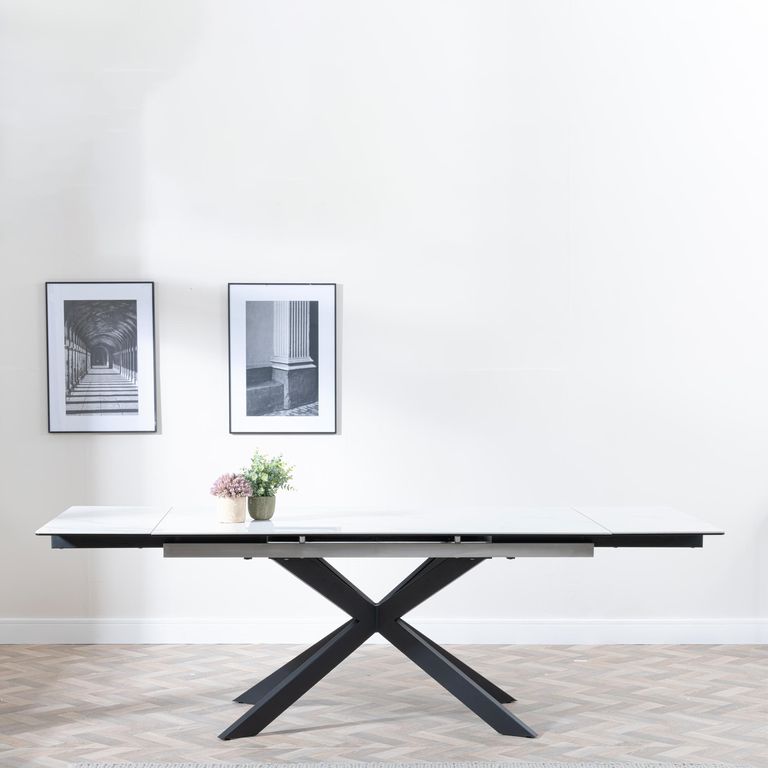 Sutton 6-8 Seater White Ceramic Extending Dining Table with Black Star Base