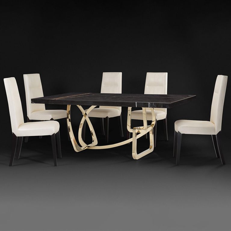 Tangle Dining Table - Boxed Edge - Marble with Stainless Steel Pedestal Base - Variation Available