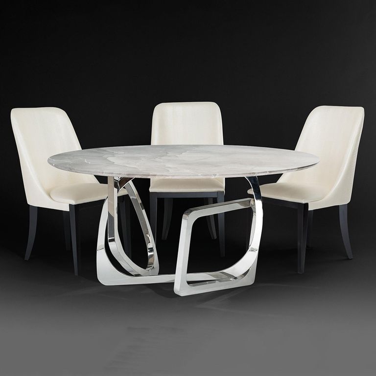 Tangle Dining Table - Round - Marble with Stainless Steel Pedestal Base - Variation Available