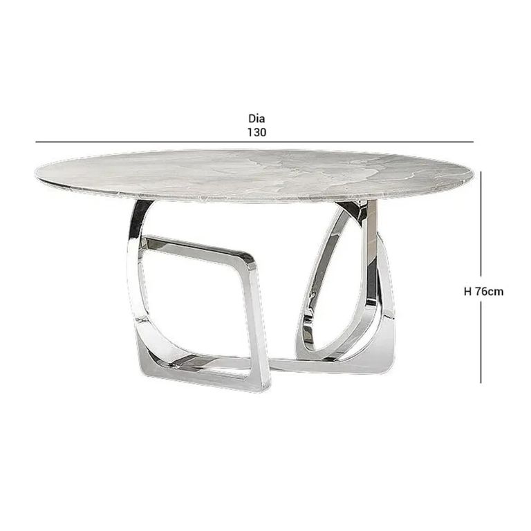 Tangle Dining Table - Round - Marble with Stainless Steel Pedestal Base - Variation Available