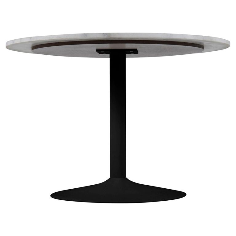 Tarifa Round Dining Table - 4 Seater - 110cm - White Marble and Black