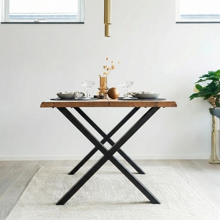 Toulon Dining Table - Natural Oak - 4 Seater - 140cm - Black Cross Legs