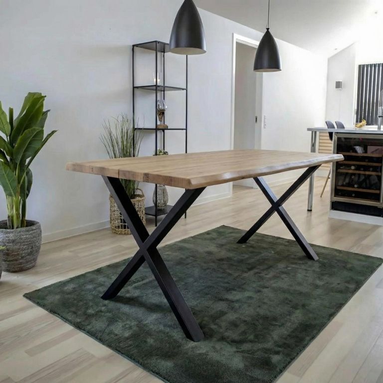 Toulon Dining Table - Natural Oak - 8 Seater - 200cm - Black Cross Legs