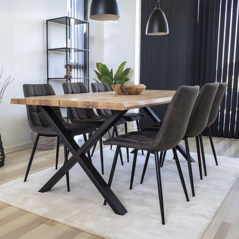 Toulon Dining Table - Natural Oak - 8 Seater - 200cm - Black Cross Legs