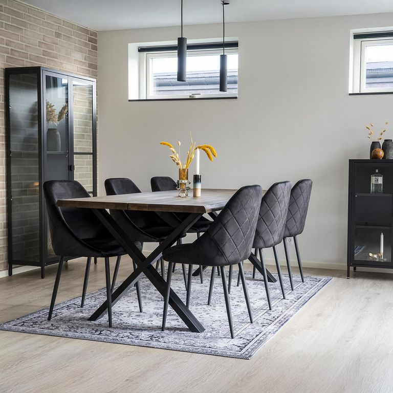 Toulon Dining Table - Smoked Oak - 8 Seater - 200cm - Black Cross Legs