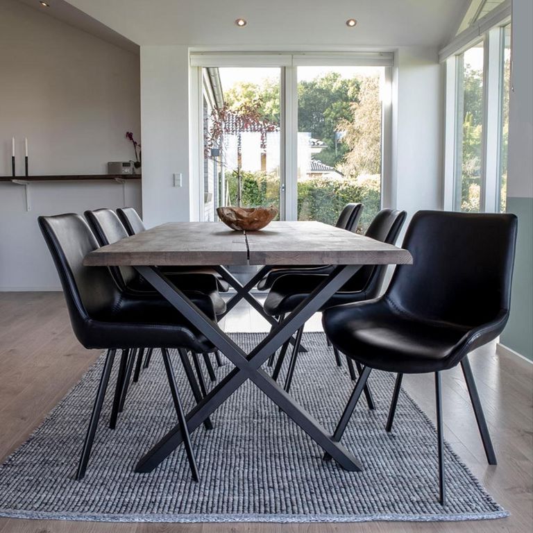 Toulon Dining Table - Smoked Oak - 8 Seater - 200cm - Black Cross Legs