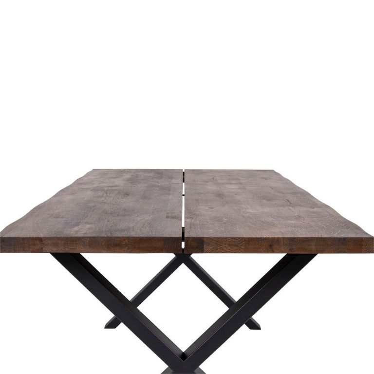 Toulon Dining Table - Smoked Oak - 8 Seater - 200cm - Black Cross Legs