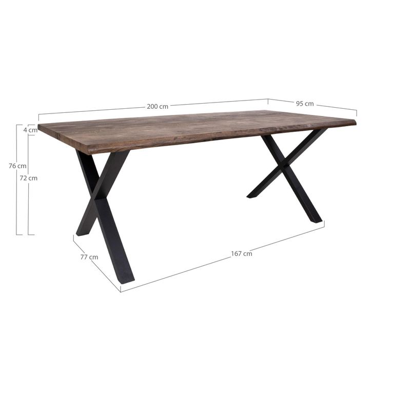 Toulon Dining Table - Smoked Oak - 8 Seater - 200cm - Black Cross Legs