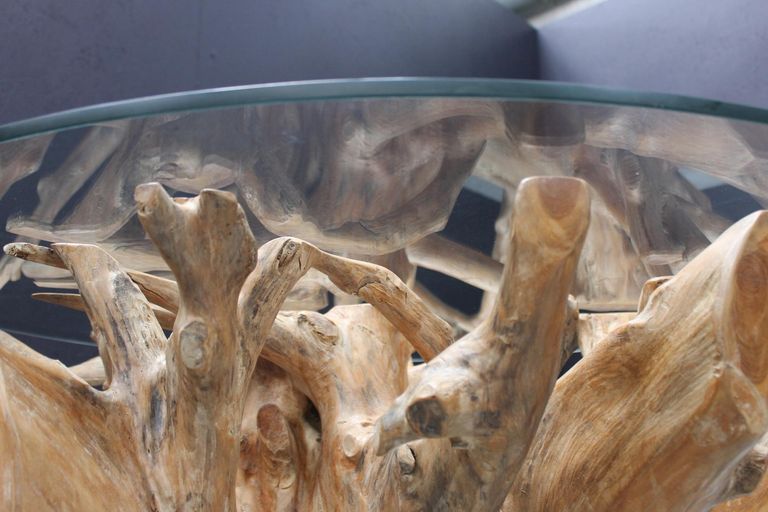 Tree Root Glass Top 110cm Round Dining Table