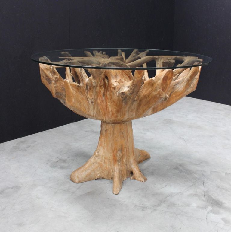 Tree Root Glass Top 130cm Round Dining Table