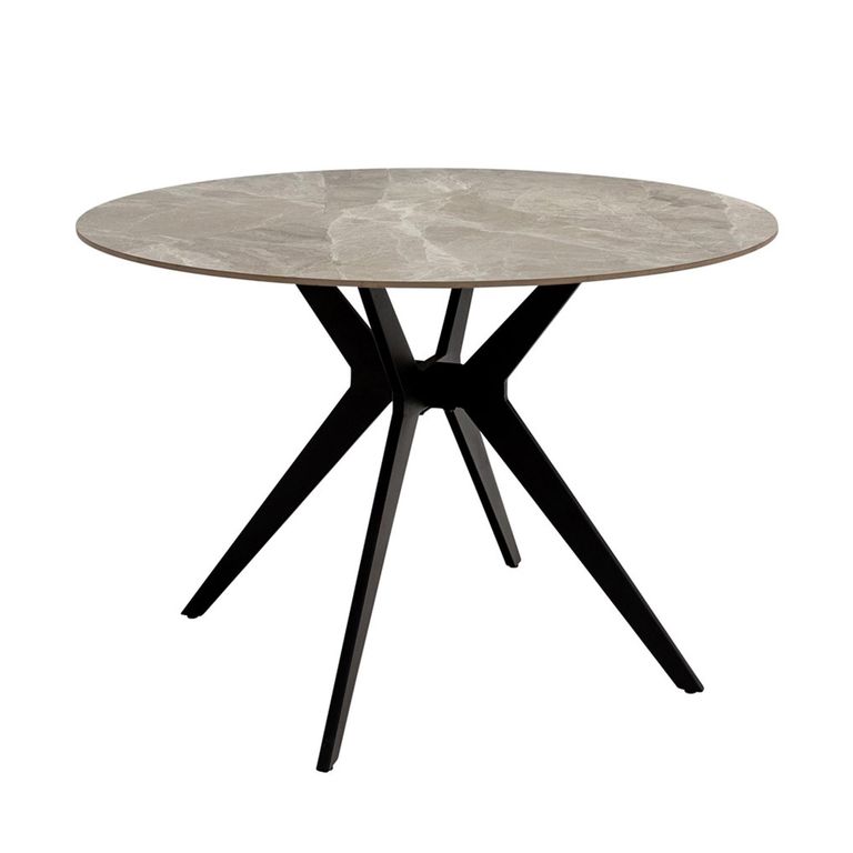 Tulsa Grey Sintered Stone 4 Seater Round Dining Table with Spider Legs - 110cm