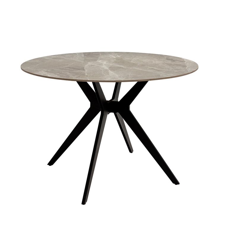 Tulsa Grey Sintered Stone 4 Seater Round Dining Table with Spider Legs - 110cm