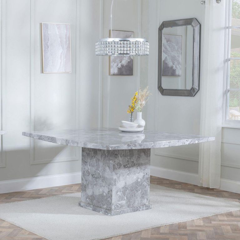 Turin 8 Seater Grey Marble Square Dining Table - 140cm