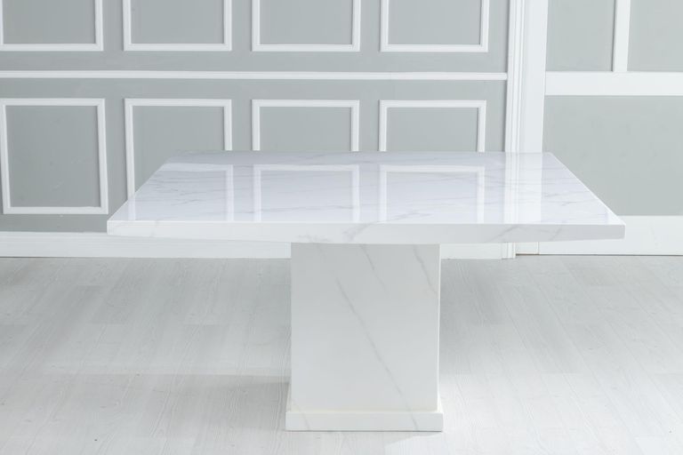 Turin 8 Seater White Marble Square Dining Table - 140cm