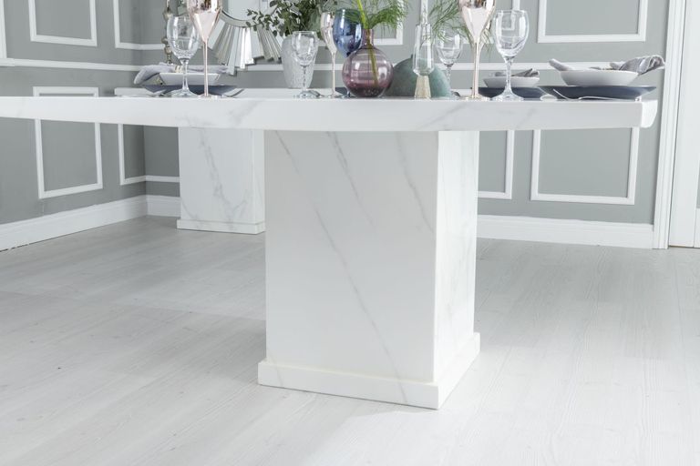 Turin 8 Seater White Marble Square Dining Table - 140cm