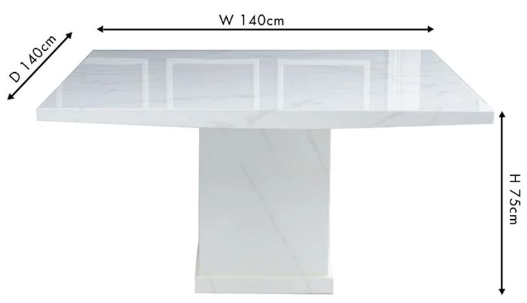 Turin 8 Seater White Marble Square Dining Table - 140cm