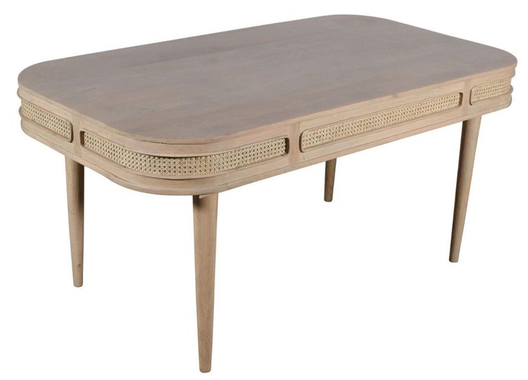 Vance Curved Natural Rattan and Mango Wood 6 Seater Dining Table