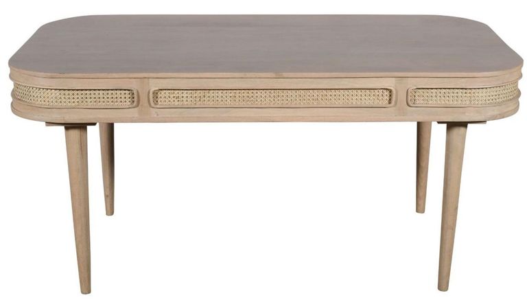 Vance Curved Natural Rattan and Mango Wood 6 Seater Dining Table