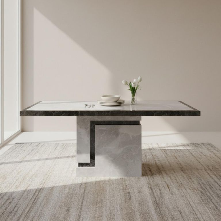 Venice Armani Grey Engineered Marble 6 Seater Dining Table - Sizes Available