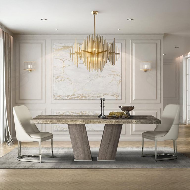 Vertigo Dining Table - Marble with Wooden Pedestal Base - Variation Available