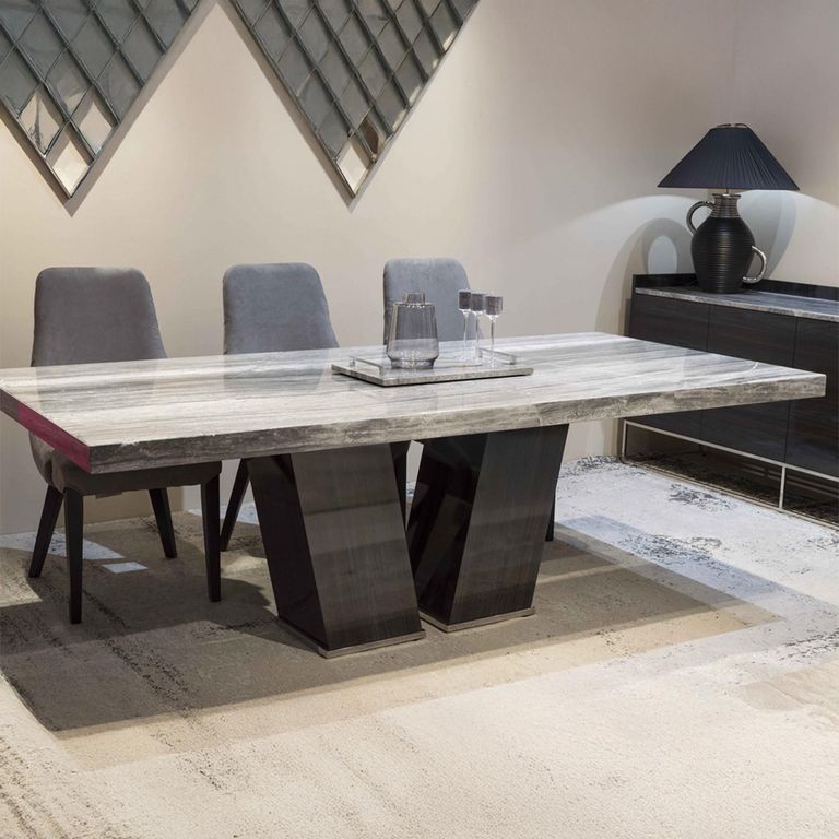 Vertigo Dining Table - Marble with Wooden Pedestal Base - Variation Available