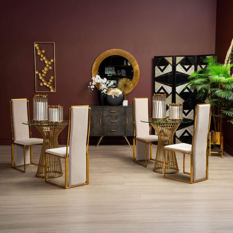 Vogue Dining Table - 2 Seater - Round - Glass with Gold Base