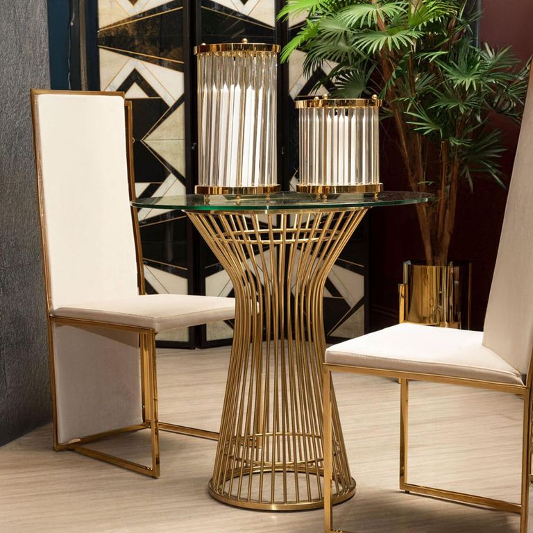 Vogue Dining Table - 2 Seater - Round - Glass with Gold Base