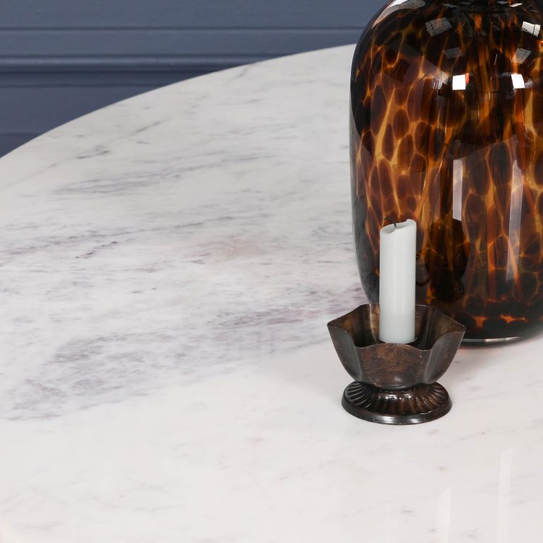 White Marble Pedestal Dining Table - Round - 4 Seater - 135cm