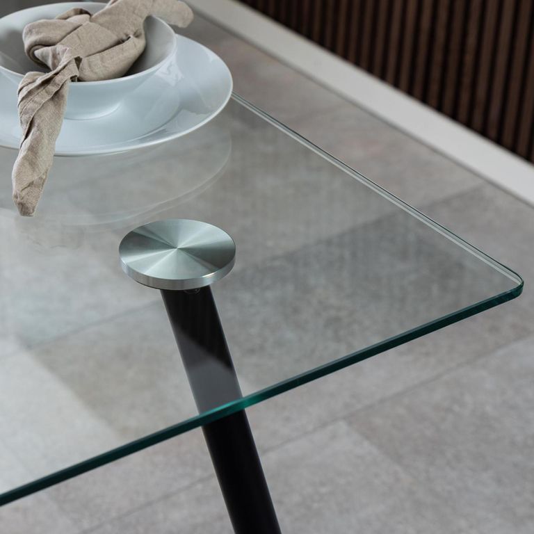 Wilma Dining Table - 4 Seater - 140cm - Glass Top and Black