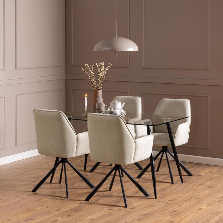 Wilma Dining Table - 4 Seater - 140cm - Glass Top and Black