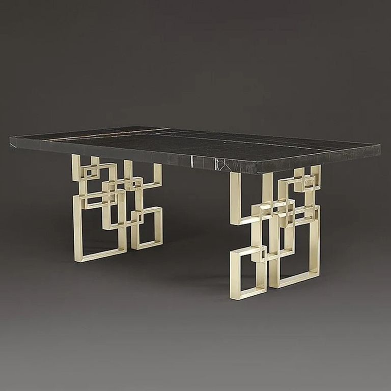 Windows Dining Table - Marble with Brass Pedestal Base - Variation Available