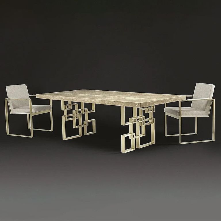 Windows Dining Table - Marble with Brass Pedestal Base - Variation Available