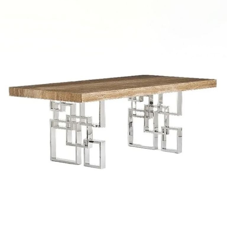 Windows Dining Table - Marble with Stainless Steel Pedestal Base - Variation Available