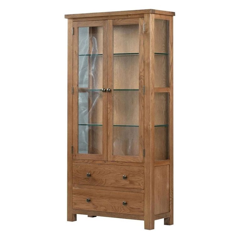 Original Display Cabinet - 2 Door 2 Drawer Glazed - Rustic Oak
