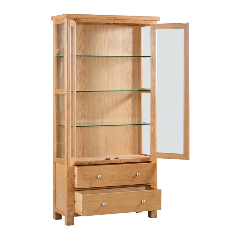 Appleby Oak 2 Door 2 Drawer Glazed Display Cabinet - Oak