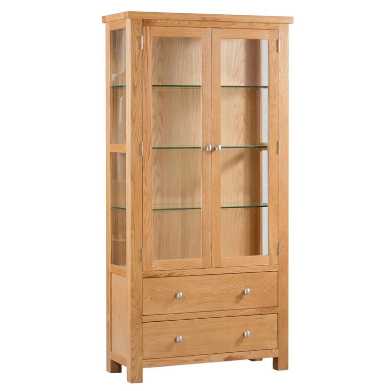 Appleby Oak 2 Door 2 Drawer Glazed Display Cabinet - Oak