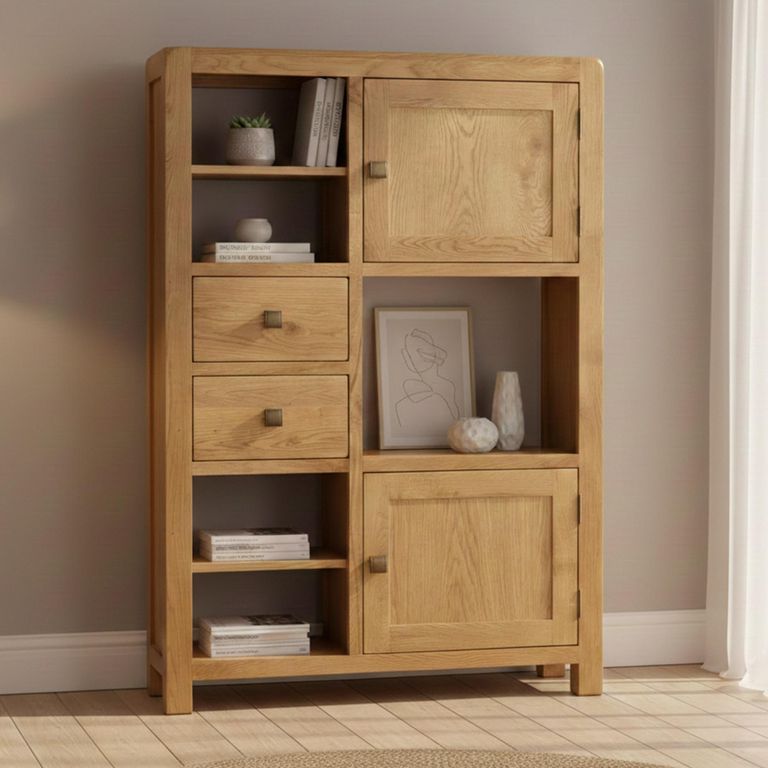 Curve High Display Cabinet - 2 Door - Oak