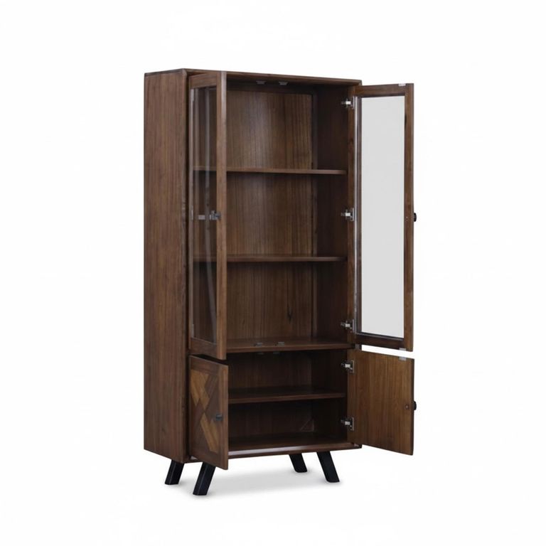 Nevada Display Cabinet - 4 Door - Parquet Style Wood