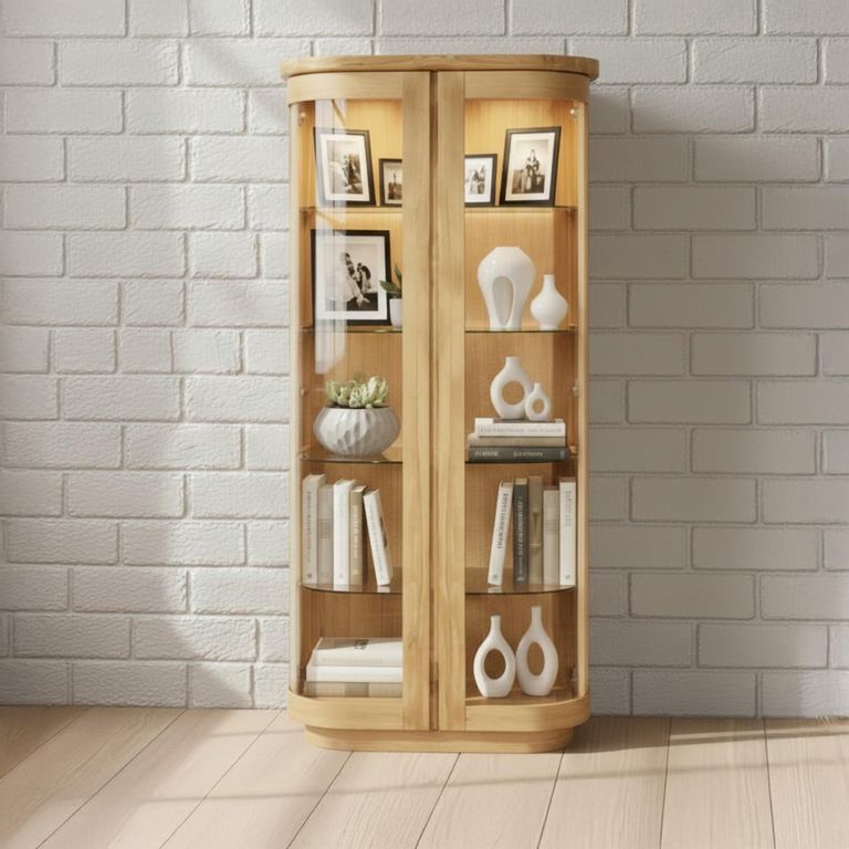 Sorento High Display Cabinet - 2 Glass Door - Oak
